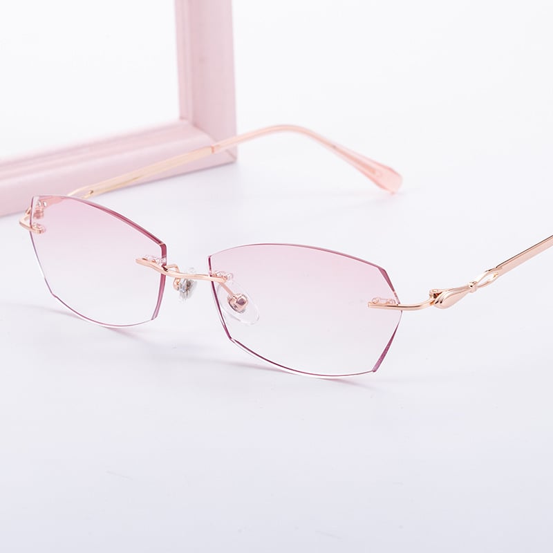 Очила за четене без рамка, лещи от смола с анти-синя светлина, диамантено ръбче, дамски, стил литературно ретро, подходящи за дълго лице, пролет 2024