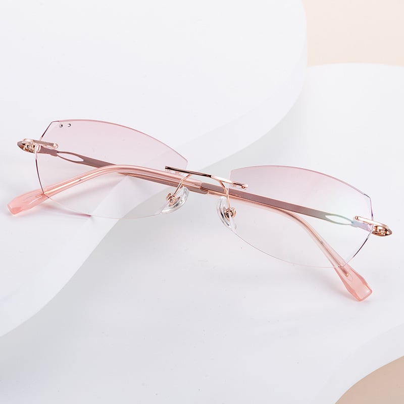 Очила за четене без рамка, лещи от смола с анти-синя светлина, диамантено ръбче, дамски, стил литературно ретро, подходящи за дълго лице, пролет 2024