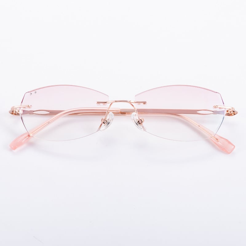 Очила за четене без рамка, лещи от смола с анти-синя светлина, диамантено ръбче, дамски, стил литературно ретро, подходящи за дълго лице, пролет 2024