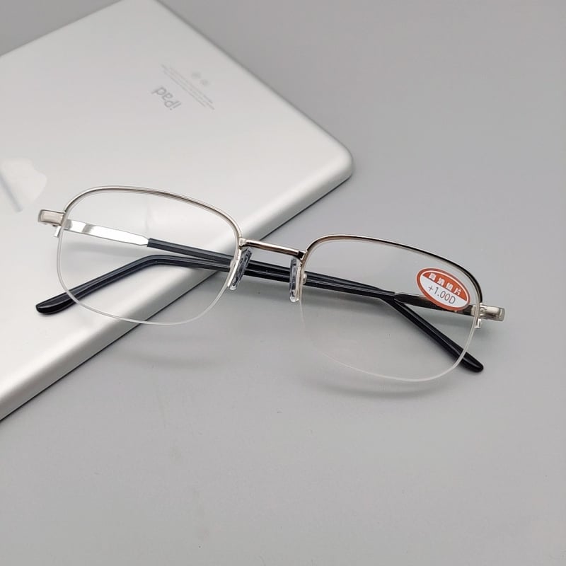 Очила за четене с полурамкова конструкция, лещи от смола, метална рамка, овална форма, стил бизнес/елегантен/минималистичен