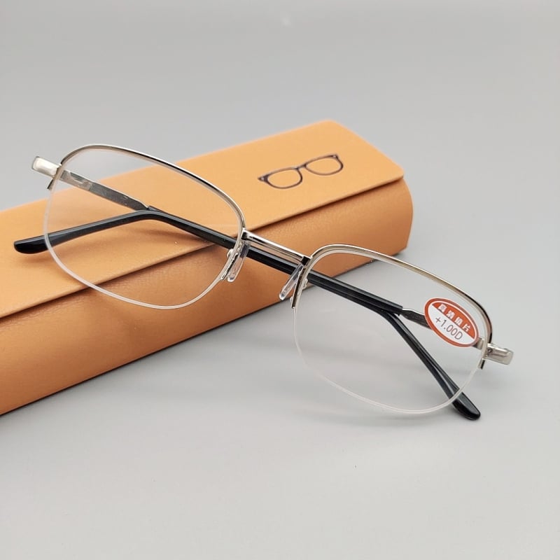 Очила за четене с полурамкова конструкция, лещи от смола, метална рамка, овална форма, стил бизнес/елегантен/минималистичен