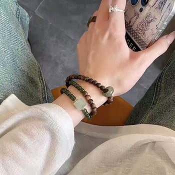 Prirodni narukvica od agarwooda s narukvicom Hetian jade i sretnim perlicama Sunny Water Jade za žene