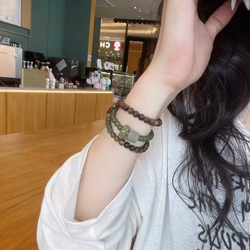 Prirodni narukvica od agarwooda s narukvicom Hetian jade i sretnim perlicama Sunny Water Jade za žene