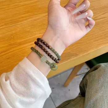 Prirodni narukvica od agarwooda s narukvicom Hetian jade i sretnim perlicama Sunny Water Jade za žene
