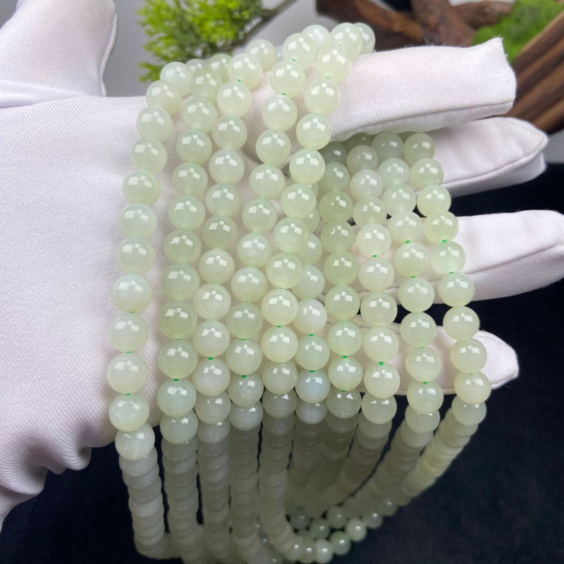 Prirodni Hetian jade iz Qinghaja, ogrlica s 8 mm okruglimi perlama, zelena boja med-voda, DIY Mama lanac