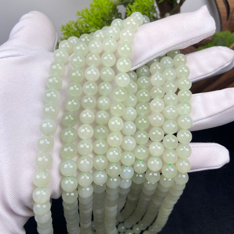 Prirodni Hetian jade iz Qinghaja, ogrlica s 8 mm okruglimi perlama, zelena boja med-voda, DIY Mama lanac