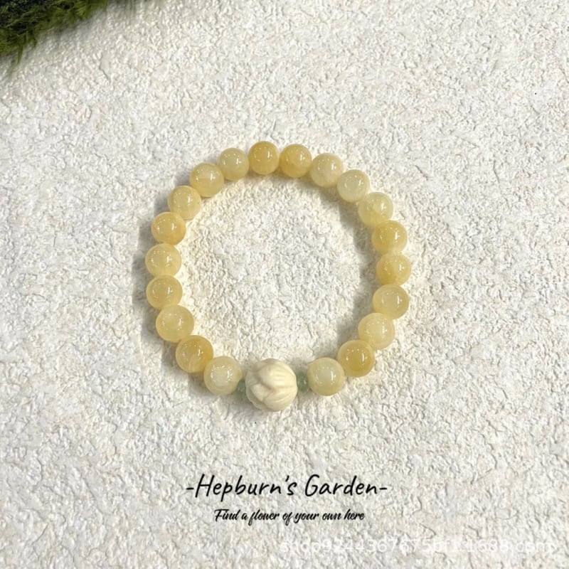 Ručni ženski narukvica od perlica, geometrijski nepravilni dizajn, nijanse žute žada i boje slonovače, svjež stil