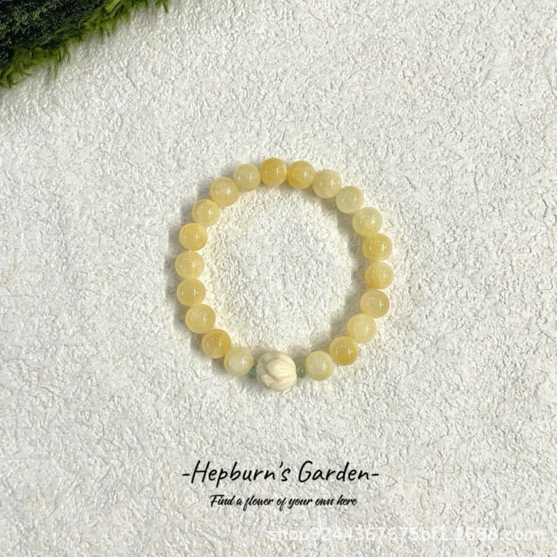 Ručni ženski narukvica od perlica, geometrijski nepravilni dizajn, nijanse žute žada i boje slonovače, svjež stil