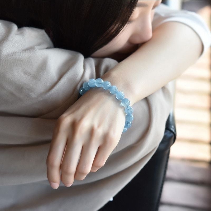 Prirodna plava kalcedonijanska narukvica s akvamarinom, pravi kamen, narukvica s jednim uzicom za žene, stil za par.