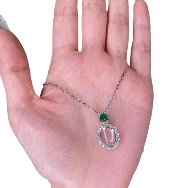 Novi kineski stil, minimalističko ogrlice s zelenim chalcedonom u obliku jajeta i dijamantnim akcentima