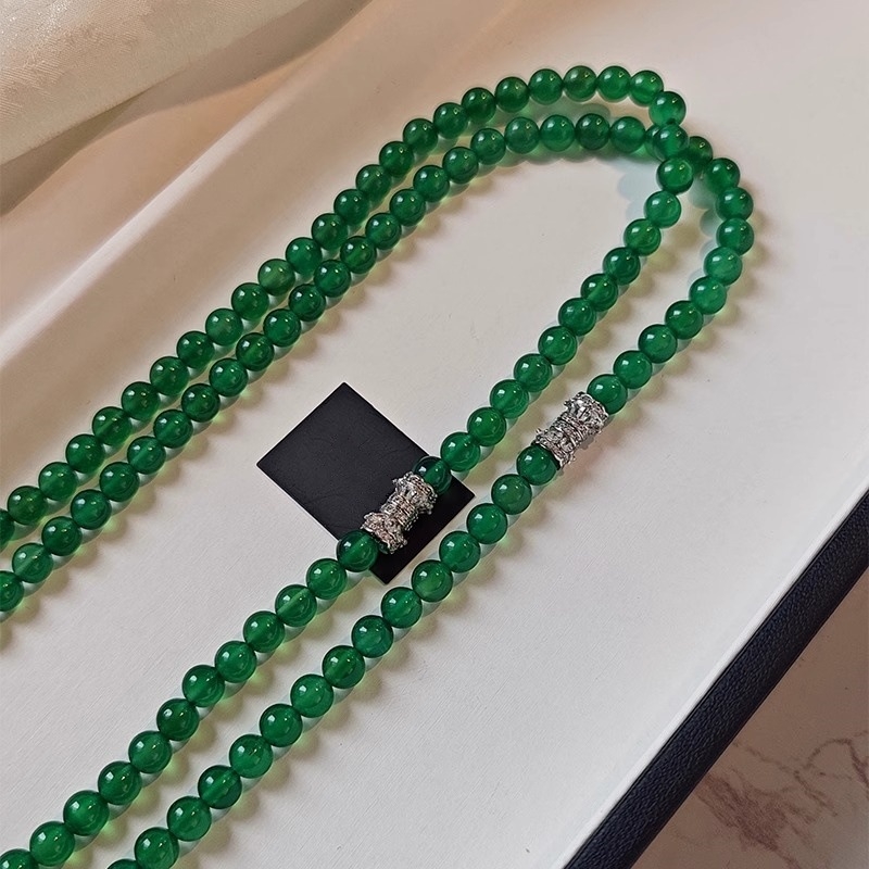 Nakit od srebra 925 s prirodnim zelenim ahatom i chalcedonom, kineskog stila, lagani luksuz, elegantan lanac dužine do ključne kosti