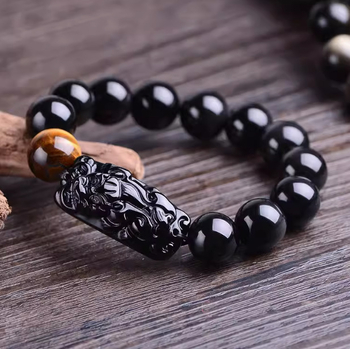 Pixiu narukvica od obsidijana s tigrovim okom, elegantan nakit, poklon za rođendan
