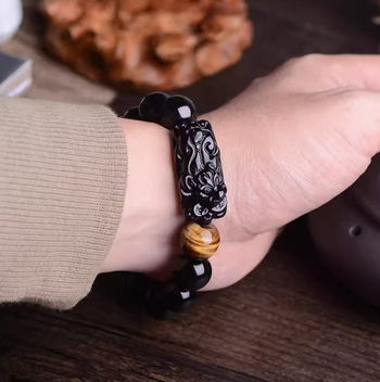 Pixiu narukvica od obsidijana s tigrovim okom, elegantan nakit, poklon za rođendan
