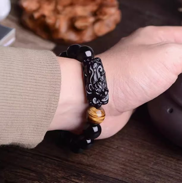 Pixiu narukvica od obsidijana s tigrovim okom, elegantan nakit, poklon za rođendan
