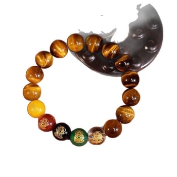 Prirodni žuti kamen tigrovog oka, pet bogova bogatstva, agatni kristal, unisex narukvica, pet elemenata, višebojna, 8-14 mm