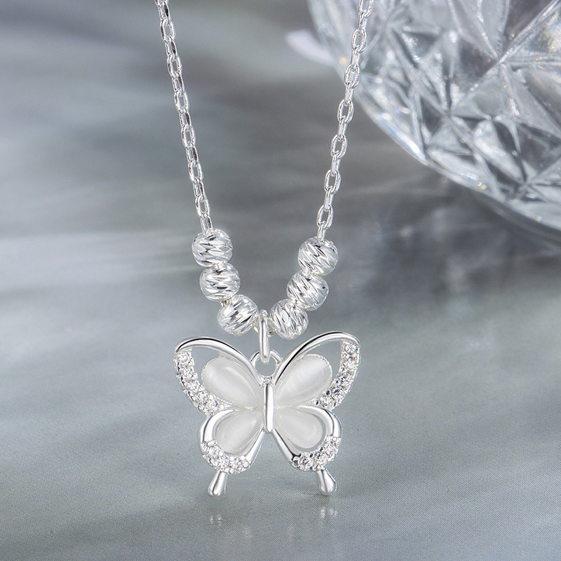 Ogrlica s leptirastim chalcedonom za žene, šumski stil, elegantna i jedinstvena, kreativna, vrhunska lančana ogrlica za ključnu kost