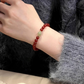 Prirodni crveni ahat s narukvicom Hetian Jade – prozračni ledeno ručni nakit