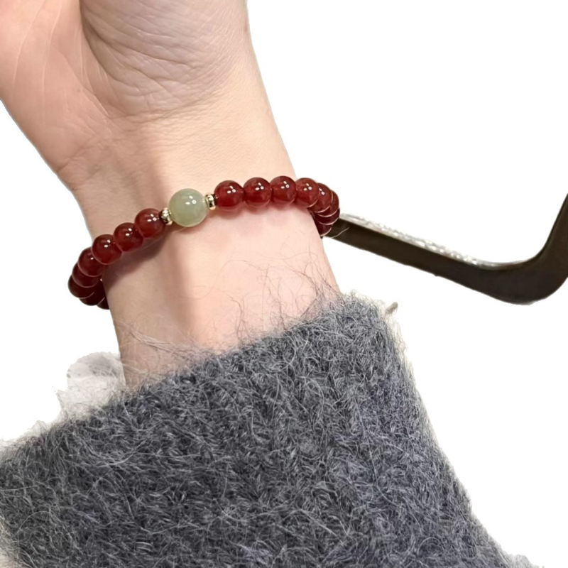 Prirodni crveni ahat s narukvicom Hetian Jade – prozračni ledeno ručni nakit