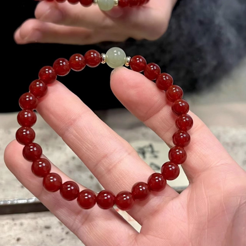 Prirodni crveni ahat s narukvicom Hetian Jade – prozračni ledeno ručni nakit