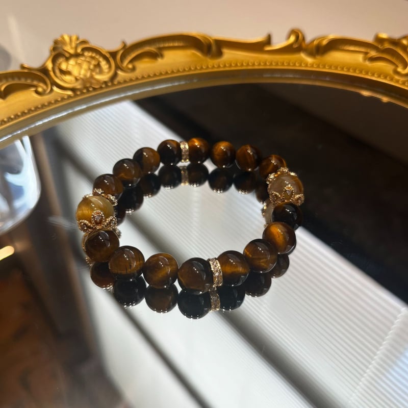 Žuto tigrovo oko narukvica – originalni dizajn, kristalna narukvica s zlatim gornjim perlom