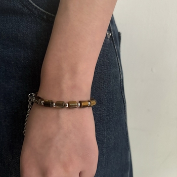 Gage Nacionalni trend: Žuta tigrova oka narukvica s bambus segmentima, ručna izrada, unisex, retro stil, prirodni kamen