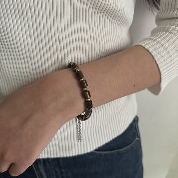 Gage Nacionalni trend: Žuta tigrova oka narukvica s bambus segmentima, ručna izrada, unisex, retro stil, prirodni kamen