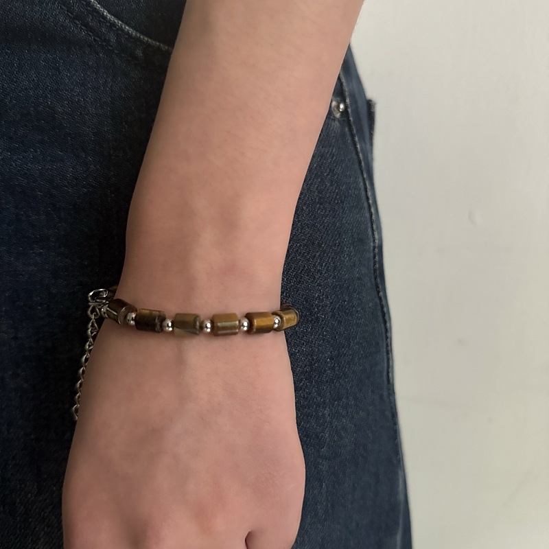 Gage Nacionalni trend: Žuta tigrova oka narukvica s bambus segmentima, ručna izrada, unisex, retro stil, prirodni kamen