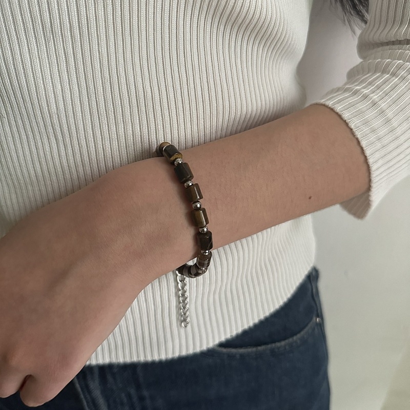 Gage Nacionalni trend: Žuta tigrova oka narukvica s bambus segmentima, ručna izrada, unisex, retro stil, prirodni kamen