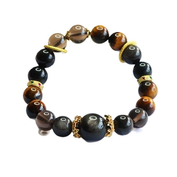 Narukvica od prirodnog srebrnog obsidijana i tigrovog oka, ručno pletena, unisex, retro stil