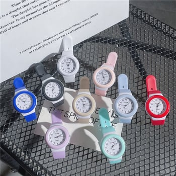 Детски часовник с макаронена мека силиконова лента, унисекс, за ученици от началното до средното училище, семпъл модерен стил
