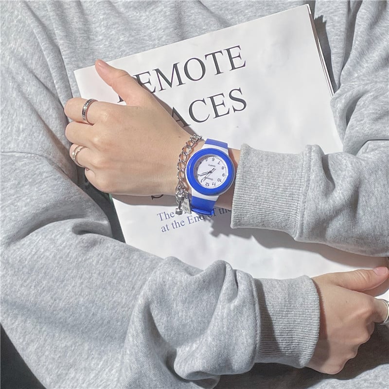 Детски часовник с макаронена мека силиконова лента, унисекс, за ученици от началното до средното училище, семпъл модерен стил