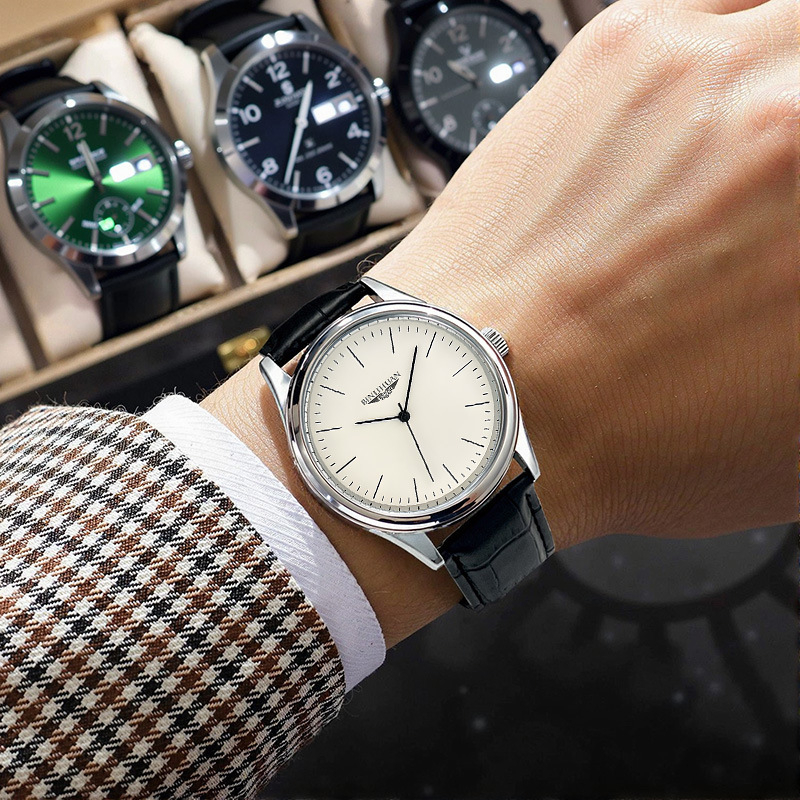 Binlihuan Muški sat s kožnim remenom, vodootporan kvarcni mehanizam, kružni cifernik 41 mm, debljina 9 mm, kućište od legure, pokret SL68