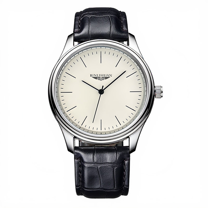 Binlihuan Muški sat s kožnim remenom, vodootporan kvarcni mehanizam, kružni cifernik 41 mm, debljina 9 mm, kućište od legure, pokret SL68