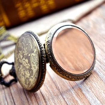 Boshiya Ретро джобен часовник с отваряем капак, кафяв прозрачен стъклен корпус, унисекс, ежедневен стил, персонализиране