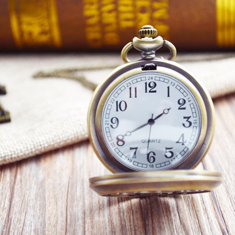 Boshiya Ретро джобен часовник с отваряем капак, кафяв прозрачен стъклен корпус, унисекс, ежедневен стил, персонализиране