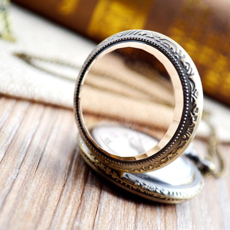 Boshiya Ретро джобен часовник с отваряем капак, кафяв прозрачен стъклен корпус, унисекс, ежедневен стил, персонализиране