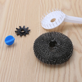 Četka za posuđe s dugim držalom i metalnom žicom kuglom, plastična kuhinjska četka