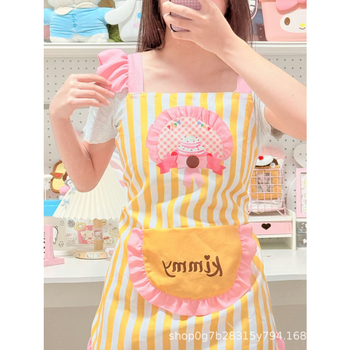 Πρωτότυπη χαριτωμένη ριγέ ποδιά σε στυλ πριγκίπισσας για οικιακή χρήση, άνετη γραμμή με δαντέλα, ποδιά κουζίνας για ζαχαροπλαστική