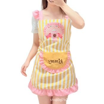 Πρωτότυπη χαριτωμένη ριγέ ποδιά σε στυλ πριγκίπισσας για οικιακή χρήση, άνετη γραμμή με δαντέλα, ποδιά κουζίνας για ζαχαροπλαστική