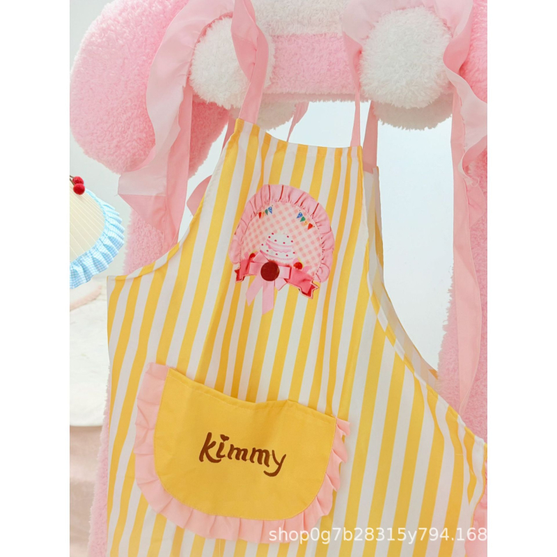 Πρωτότυπη χαριτωμένη ριγέ ποδιά σε στυλ πριγκίπισσας για οικιακή χρήση, άνετη γραμμή με δαντέλα, ποδιά κουζίνας για ζαχαροπλαστική