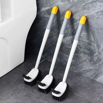 Стенно монтирана тоалетна четка с дълга дръжка, двуглавна двустранна почистваща четка за домакинството