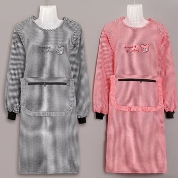 Ποδιά με μακριά μανίκια, καρό βαμβακερή, με σχέδιο Μίκυ Μάους, για κουζίνα, ανάποδη χρήση