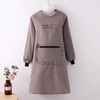 Ποδιά με μακριά μανίκια, καρό βαμβακερή, με σχέδιο Μίκυ Μάους, για κουζίνα, ανάποδη χρήση