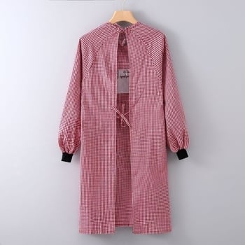 Ποδιά με μακριά μανίκια, καρό βαμβακερή, με σχέδιο Μίκυ Μάους, για κουζίνα, ανάποδη χρήση