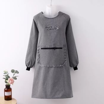 Ποδιά με μακριά μανίκια, καρό βαμβακερή, με σχέδιο Μίκυ Μάους, για κουζίνα, ανάποδη χρήση