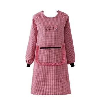 Ποδιά με μακριά μανίκια, καρό βαμβακερή, με σχέδιο Μίκυ Μάους, για κουζίνα, ανάποδη χρήση