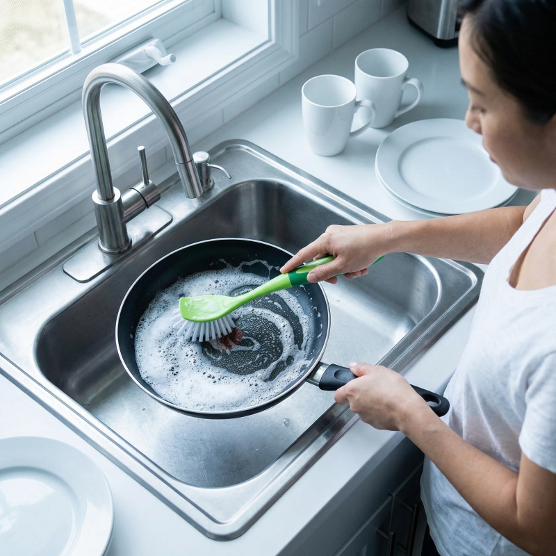 2-частен комплект пластмасова четка за миене на гърнета с дълга дръжка за ежедневна употреба