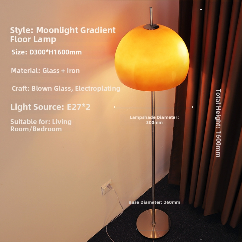 Stojacia lampa tvaru hríbika so sklenným tienidlo, retro Bauhaus štýl pre spálňu a obývaciu izbu