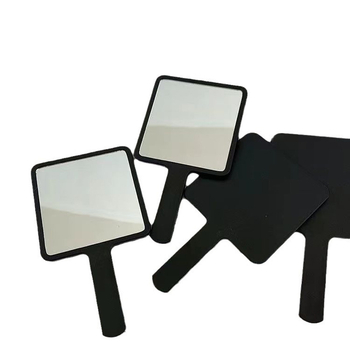 Oglindă de machiaj de mână cu mâner pătrat, portabilă, imprimare a logo-ului