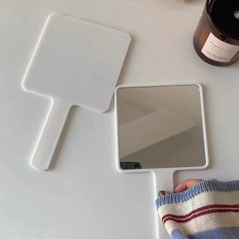 Oglindă de machiaj de mână cu mâner pătrat, portabilă, imprimare a logo-ului